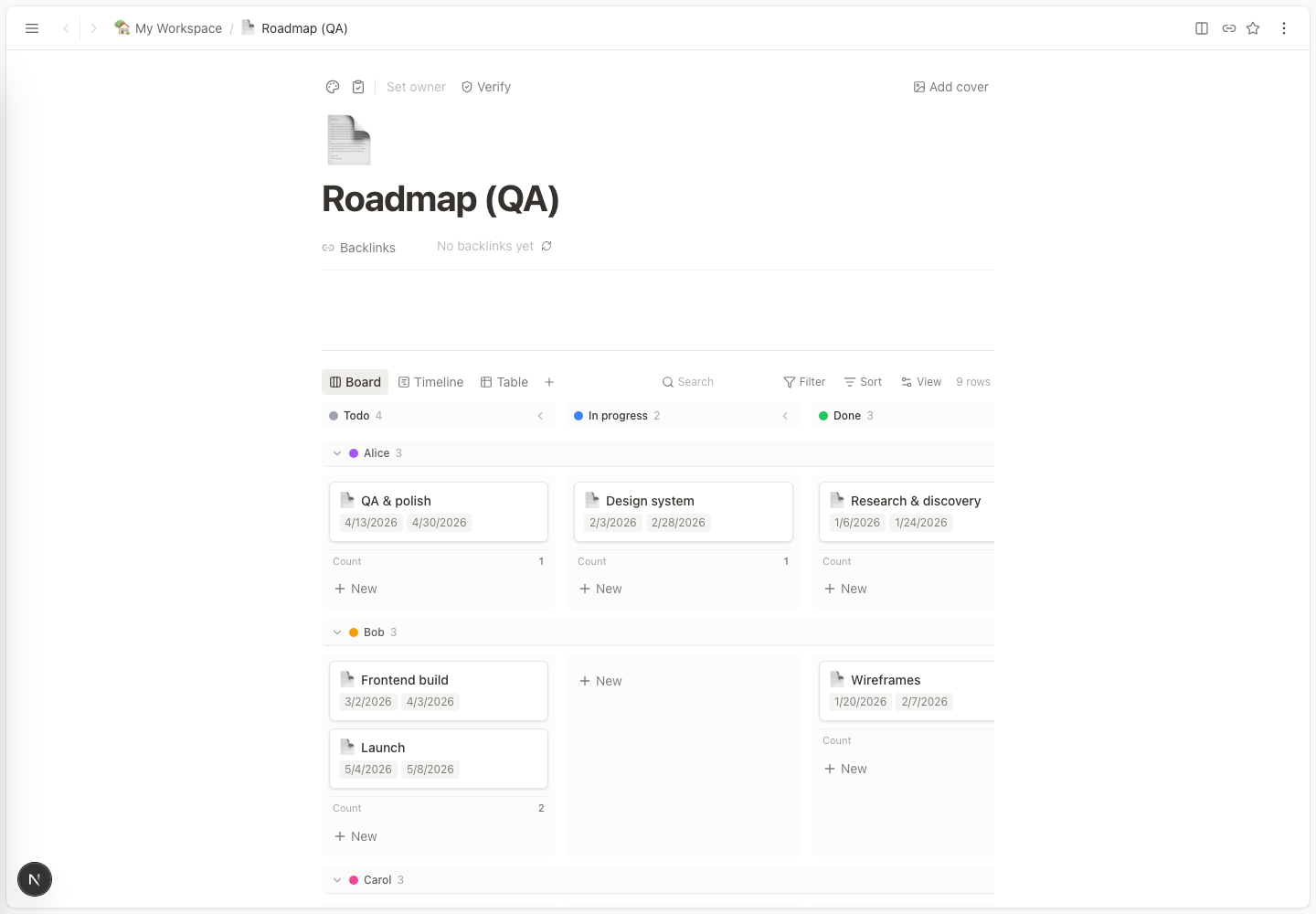 An OpenBook database shown as a board